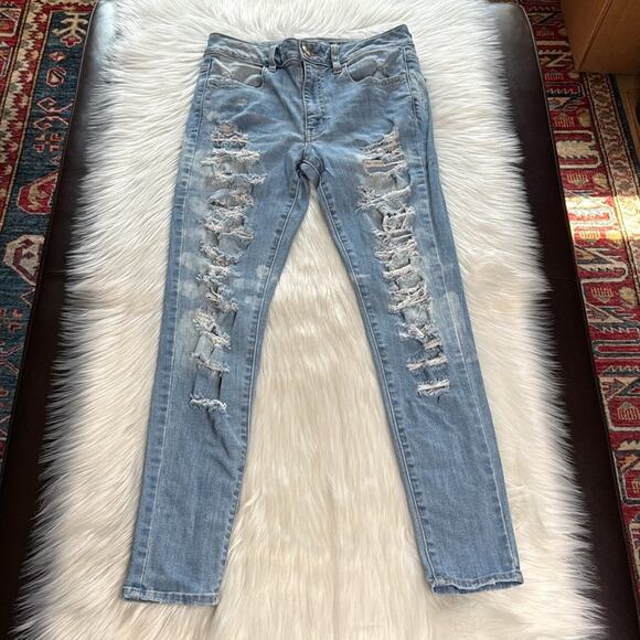 American Eagle Light Blue Distressed Jeggings - Picture 1 of 6